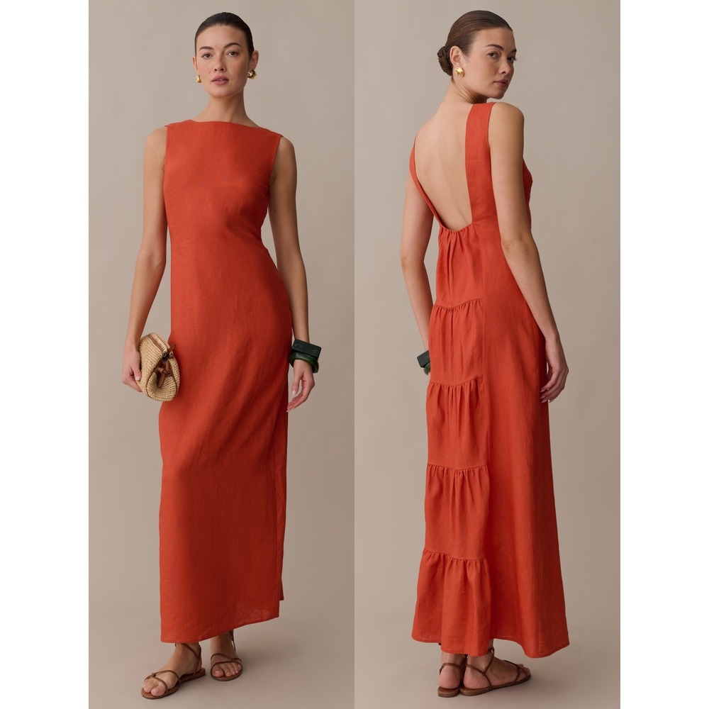 NWT o.p.t Coast Linen Maxi Dress in Burnt Orange - Size Small